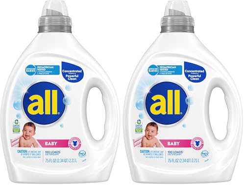 Image of all Baby,Gentle for Baby,Liquid Laundry Detergent,Hypoallergenic for Sensitive Skin,Concentrated,75oz,100 Loads,(Pack of 2)