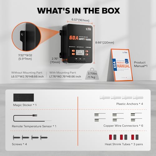 Image of LiTime 12V-48V 60A MPPT Solar Charge Controller, Max 200V PV Input