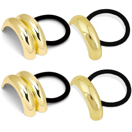 Elastico in Metallo per Capelli - 4 Pezzi Oro, Placca Dorata, Cordi Elastiche Geometriche, Accessori Donna