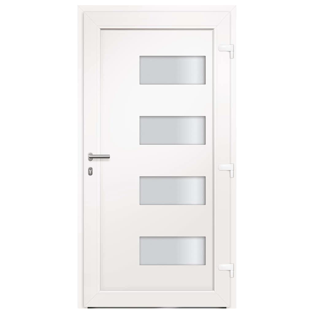 Drzwi zewnętrzne aluminium i PCW, białe, 100 x 200 cm, 5-drożny zamek bezpieczeństwa, szkło izolacyjne, prawe wnętrze, otwarcie, do użytku na zewnątrz