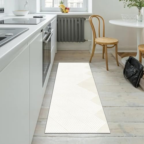 Alfombra de pasillo beige a rayas de 50 x 350 cm para pasillos y cocinas 5
