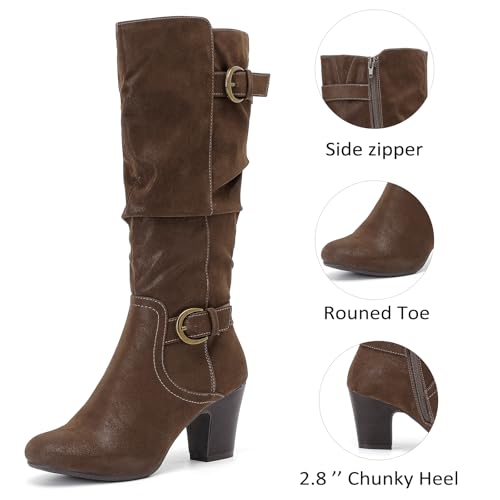 Women's Slouchy Knee High Boots with Chunky Heel, Pointed Toe, Comfortable and Fashionable Fall Winter Boots for Women.4