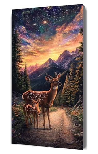 Pintar por Numeros Adultos Cielo estrellado ciervo, Niños DIY Paint by Numbers,Manualidades Adultos kit con Lienzo sin Arrugas, Pinceles y Pintura Acrílica, Pintura óleo Regalo Decor 20x40cm h-557