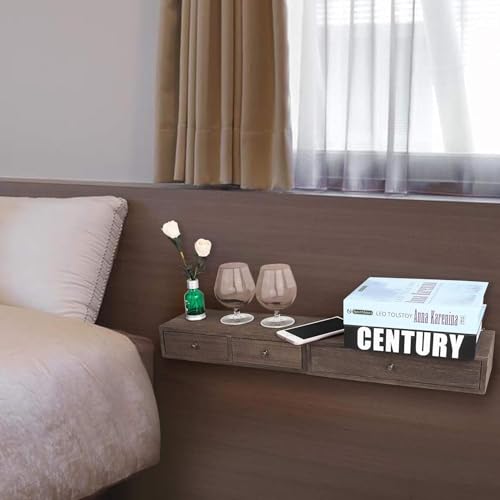 Image of W00YNEX Floating Shelves with Drawers: Wood Wall Shelves /Cabinets for Storage and Exhibition; Doubles as a Bedside or Nightstand Set of 2 in Vintage- (Brown c)