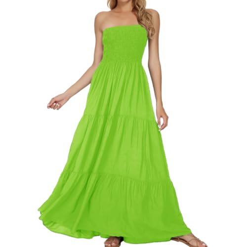 Image of Women's Summer Strapless Tube Top Maxi Dresses Off Shoulder Boho Beach Long Dress