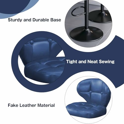 Image of Bar Stools Set of 4, Adjustable Swivel Bar Chairs with Backrest and Footrest, Modern PU Leather Upholstered Counter Height Stools for Kitchen Island, Bar, Dining Room Blue