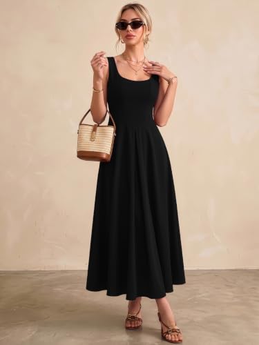 Image of Solid Fit and Flared Round Neck Midi Dress for Women's & Girl's