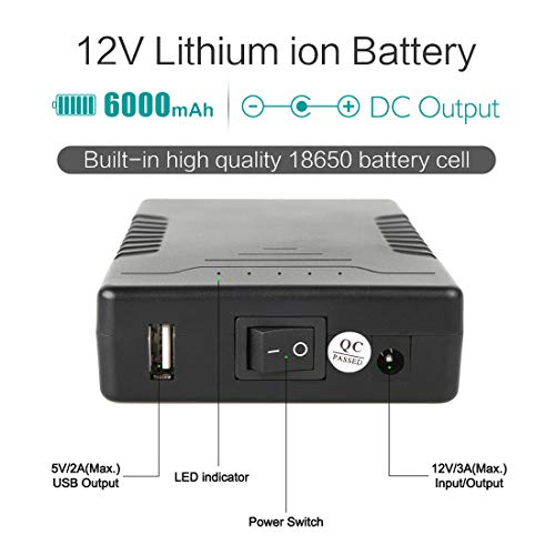 Talentcell Rechargeable 12V 6000Mah/5V 12000Mah Dc Output Lithium Ion Battery Pack For Led Strip And Cctv Camera, Portable Li-Ion Power Bank With Charger, Black #TOP1