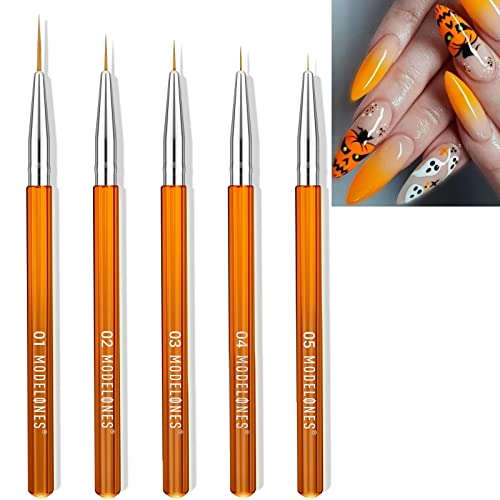 Modelones Lot de 5 pinceaux pour nail art, pinceaux pour ongles, design nail art, avec manche hexagonal pour longues lignes, détails, motifs d'ongles, tailles 5/7/9/11/20 mm, 5 pièces Cover