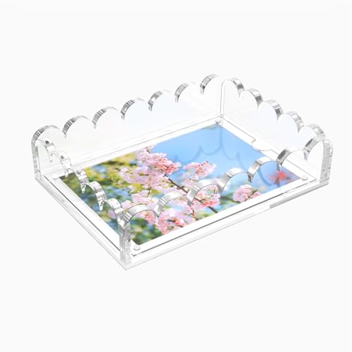 LUGUNU Scalloped Acrylic Tray with Magnetic Mat – Customizable for Photos, Artwork, or Messages, 5x7in, Non-Slip Base, Thick Transparent Acrylic Tray for Home Decor, Office, Gift for Women