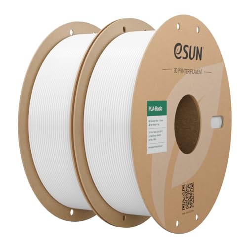eSUN PLA Basic Filament 1.75mm, 3D Printer Filament High Speed PLA for Fast Printing, 1KG per Spool, 2 Spools High Speed 3D Printing Filament, Cold White
