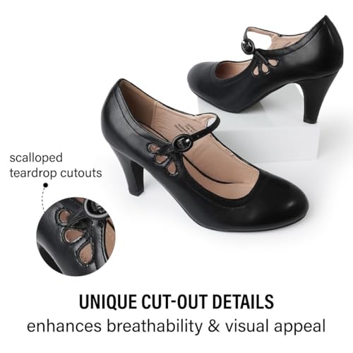 J. Adams Pixie Mary Jane Shoes Women Oxford Pumps - Cute Low Kitten High Heels - Retro Vintage Shoes for Women 1950s Mary Janes Round Toe Shoe with Ankle Strap - Women Dress Shoes4