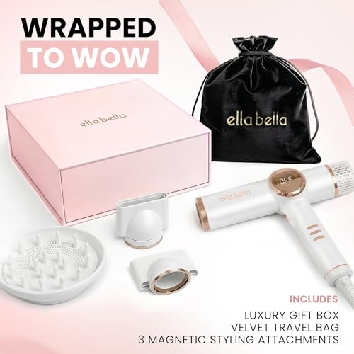 Image of ELLA BELLA Ionic Hair Dryer with Diffuser - Negative Ion Blow Dryer, Quiet