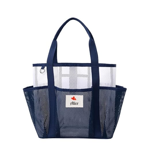 Personalized Beach Mesh Bag, Girls Travel Wash ToteBag, Custom Handle Sandproof Pool Bags with 8 Pockets
