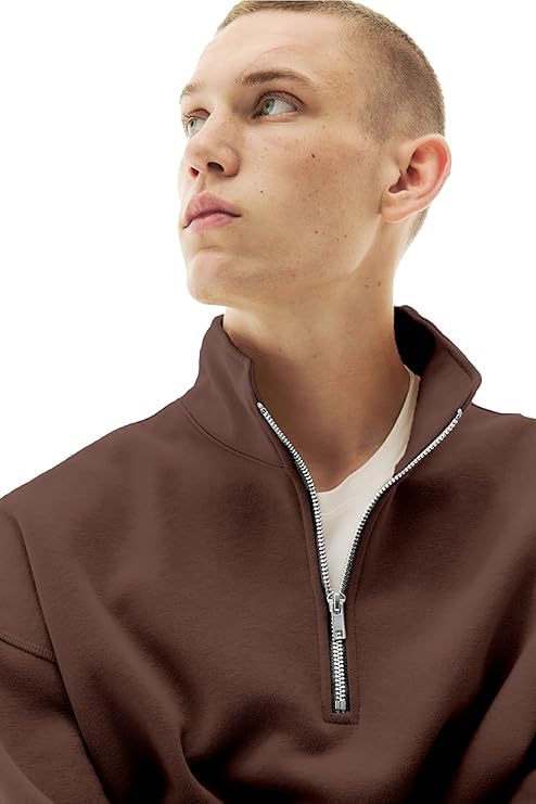 Image of Fleece Half Zip High Neck Loose Fit Sweatshirt for Men's