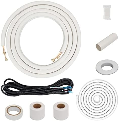 Air Jade 16 Ft. Mini Split Line Set, 1/4 & 3/8 inch O.D. & 3/8" PE Thickened Insulated Coil Copper Pipes with Fittings, for Ductless Mini Split Air Conditioning, Heat Pump Systems