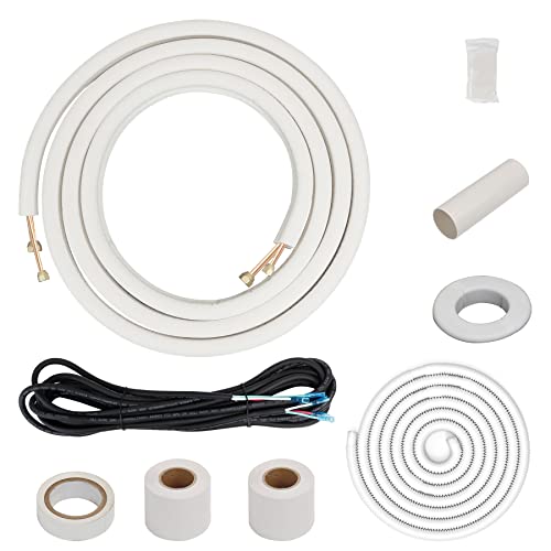 Air Jade 16 Ft. Mini Split Line Set, 1/4 & 3/8 Inch O.d. & 3/8" Pe Thickened Insulated Coil Copper Pipes With Fittings, For Ductless Mini Split Air Conditioning, Heat Pump Systems #TOP14