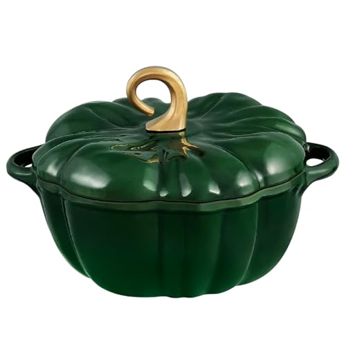 Flavehc Kürbis Dutch Oven Mit Deckel 3,8 Qt - Grün Emailliertes Gusseisen Topf für Brot Backen Mit Griffen – Ansicht 1