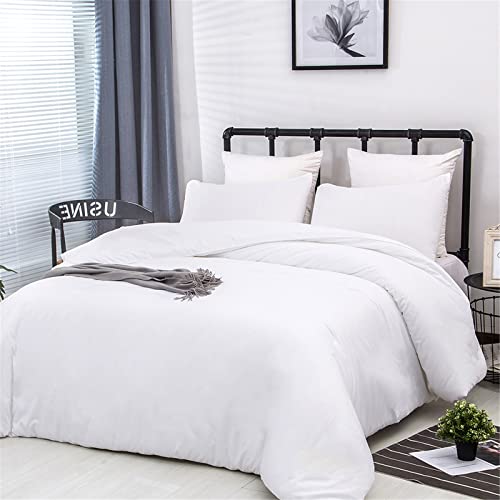 Luxlovery White Comforter Set Queen White Bedding Comforter Set Bed Sets Solid Blanket Quilts Hotel Collection Women Men Soft Breathable Queen Size 3 Piece Comforter