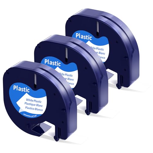 3 Pack 91331 White Plastic Label Compatible with DYMO Letratag Label Maker Tape Refills for Letra Tag 200B, 100H 100T, 1/2' x 13'(12mm x 4m) Black on White
