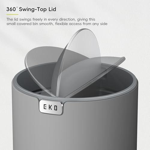 Image of EKO Fandy 0.58 Gal /2.2L Mini Trash Can with Lid, Swing-Top Desktop Trash Can for Bathroom, Countertop, Vanity, Desk or Office, Small Garbage Bin (Grey)