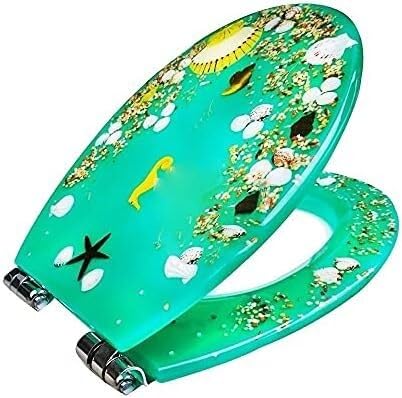 Abattant de toilette résine 3D verte avec fleur véritable pour lunette WC universelle