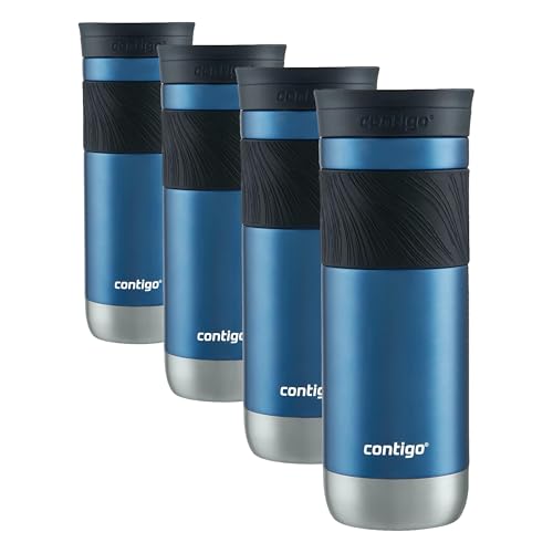 Contigo Byron Vacuum-Insulated Stainless Steel Travel Mug, 20oz - Leak-Proof Lid, BPA-Free, Blue Corn - Perfect Reusable Cup for Coffee or Water; hot and cold beverage holder (Pack of 4)