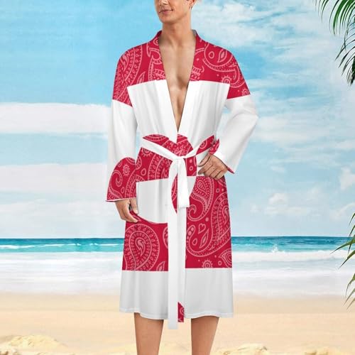 Greenland Flag Paisley Pattern Funny Men's Robe Novelty Soft Lightweight Bathrobe Long-sleeve Spa Robes2