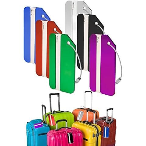 6 Pack Luggage Tag, BENIFILE Luggage Tags for Suitcases with Name ID, Bright Aluminium Metal Suitcase Tags Airplane Travel Essentials Cover