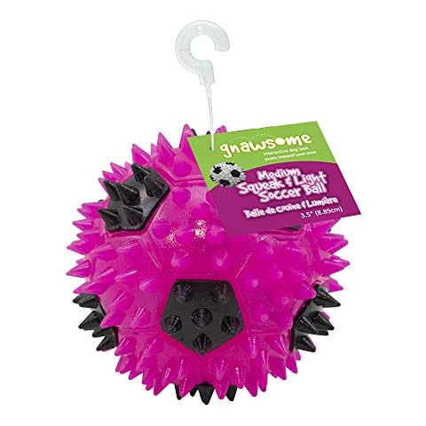 Gnawsome 3.5” Squeak & Light Soccer Ball Dog Toy - Medium, Cleans Teeth and Promotes Dental and Gum Health for Your Pet, Colors will vary Cover