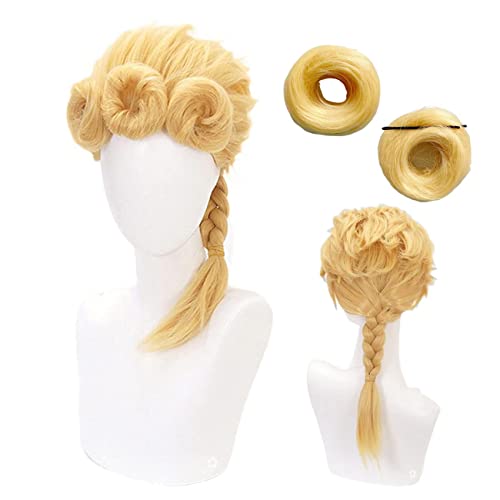 Ani·Lnc JJBA Golden Wind Cosplay Wig Giorno Giovanna Wigs Long Yellow Straight Ponytail Wigs +Wig Cap