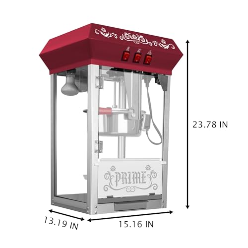 Image of Commercial Popcorn Maker Machine,12 Ounce Kettle Stainless Steel Commercial Popcorn Machine with Tempered Glass,Warming Deck, 800W Countertop Popcorn Popper for Parties Red