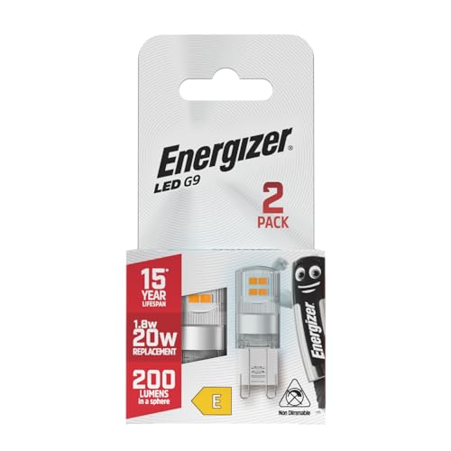 Energizer G9 LED Light Bulb. 1.8W (20w Halogen Equivalent) 220-240V. 200 Lumens. Bi-Pin Base Energy Saving. Daylight (6500k)