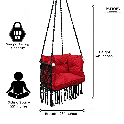 Image of Patiofy Premium C Shape Swing for Balcony /Swing for Adults for Home for Indoor and Outdoor /Jhula for Adults with Full Body Cover Red Cushion (Black)
