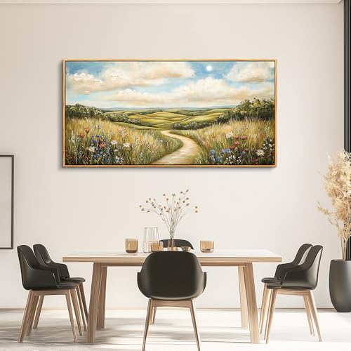 PHAOHUAXM Wall Art For Living Room Canvas Wall Decor For Bedroom Print Ink-Wash Landscape Paintings Office Restaurant Room Decorations Printing Artwork Ready To Hang Home Decor Wood Framed 20"X40"