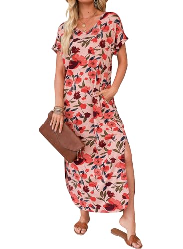 Image of Dokotoo Summer Dresses for Women 2026 Casual Maxi Dress V Neck Cap Sleeve Long Sundress with Pockets Beach Vacation
