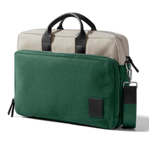 Image of DailyObjects 100% Cotton Canvas Commute Laptop Messenger Bag for Men & Women | Travel Shoulder Handbag With Trolley Sleeve | Metal Zip Closure | Leather Handles | Padded Laptop Compartment For 14 inch