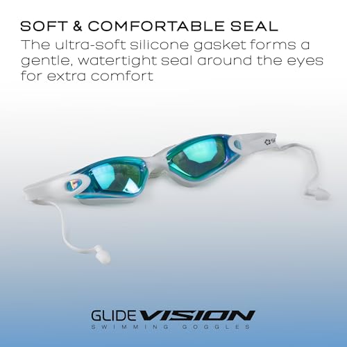Image of Solpro Glide Vision Unisex Adult Swimming Goggles for Women,Men,Boys,Girls,Teenagers,Athletes,Swimmers|2 in 1 with Built In Earplugs for Training,Competition in Pool,Beach,Water Sport,Activties