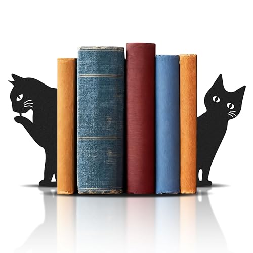 Sujetalibros de metal negro con forma de gato para libros 2