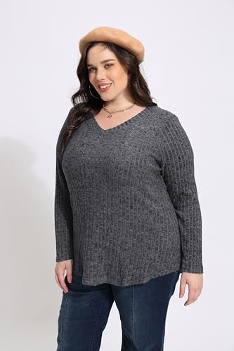 Image of RITERA Plus Size Tops for Women Long Sleeve V /Cowl Neck Lightweight Sweatshirts Pullover Tunics Sweaters Fall Winter XL-5XL