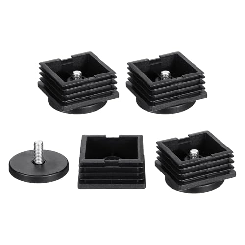 uxcell 4 Set Leveling Feet, M8x50x50mm Plastic Adjustable Furniture Leg Leveling Square Tube Insert Screw-in Glide Levelers for Table Chair Furniture, Black