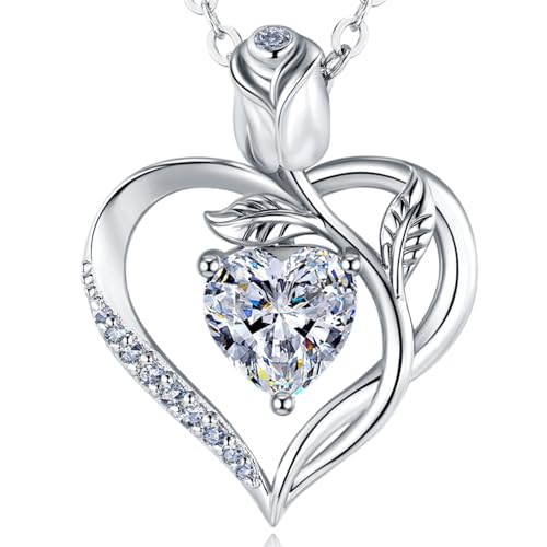 1.2CT Rose Heart Moissanite Necklace for Women Jewelry D Color VVS1 S925 Sterling Silver 18K White Gold Plated Necklace for Wife Girlfriend Mom Daughter Wedding Anniversary Christmas Birthday Gift for Women Conveys I Love You Message