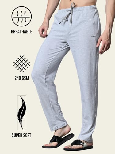 Image of FITINC Regular Fit Cotton Lower Trackpant for Men with Zipper Pockets