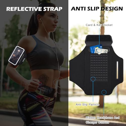Sportarmband Handy Universal, Handyhalterung Joggen Mit Kopfhörer Tasche Running Armband für iPhone 16 Pro Max/15 Pro/14 Pro/13/12/11 Handytasche für Joggen Running Bis zu 6,9\