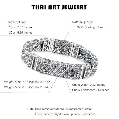 925 Sterling Silver Retro Bracelet for Men, Cuban Link Chain Bracelet for Men,Length 7,87 inch - 8,66 inch, Width 0,43 inch, 2.12-2.3 oz4