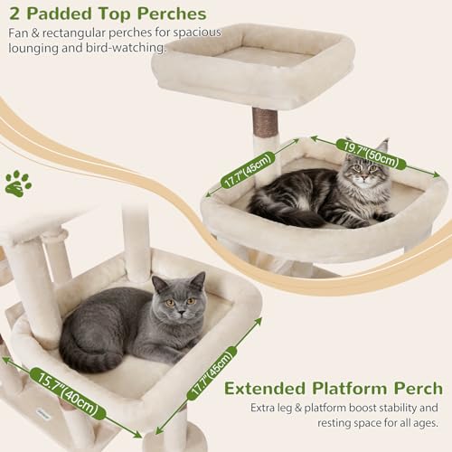 Image of Globlazer 75in Sturdy Cat Tree for Large Cats, Heavy Duty Multi-Level Cat Tower for Indoor Cats with Extended Platform, 2 Spacious Condos, 2 Padded Perches, 6 Sisal Scratching Posts, S75, Beige