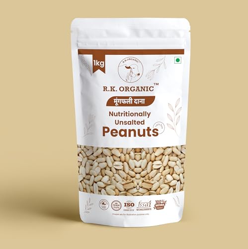 Image of R.K. ORGANIC Unsalted & Roasted Peanuts Desi Singdana-1KG | Crunchy & Fresh Moongfali | Protein-Rich Snack | Healthy Roasted Groundnuts | No Added Salt (Pack Of 1)