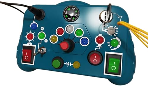 Image of SHINETOY Busy Board, Montessori Toys, LED Busy Board for Toddlers, Light up Sensory Toys with 8 Switches and 12 LED Lights, Gifts Toy for Babies Boys and Girls, Yellow (Blue)