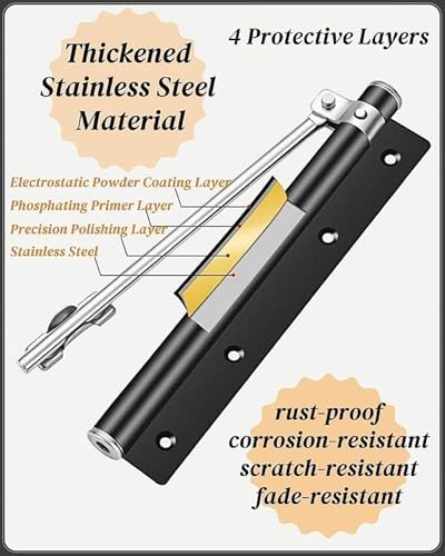 Image of Automatic Door Closer with Adjustable Spring Tension, 180 Degree Metal Door Closing Mechanism, Self Closing Spring Arm with Screws & Allen Key, Left & Right Door Installation for Home
