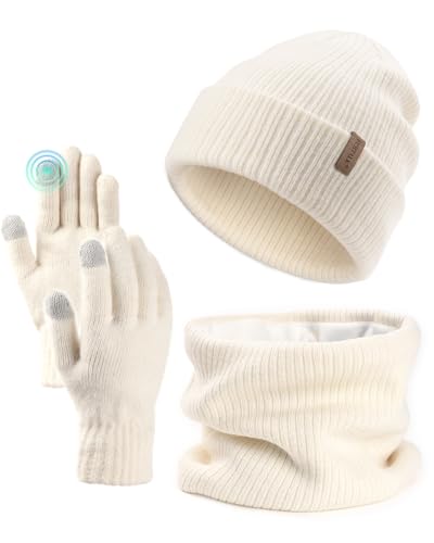 FURTALK Womens Winter Hat Scarf Gloves Set Knitted Thick Beanie Touchscreen Gloves Neck Warmer for Men Women